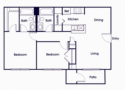 Floor plan for 2 beds, 2 baths, 836 sqft